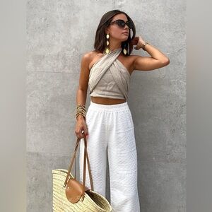 COMMENSE Cotton and Line Crisscross Halter NWT